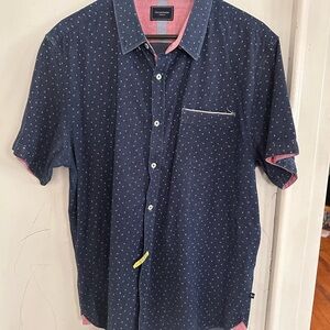 7 Diamonds Navy and Pink Casual Button Down Shirt